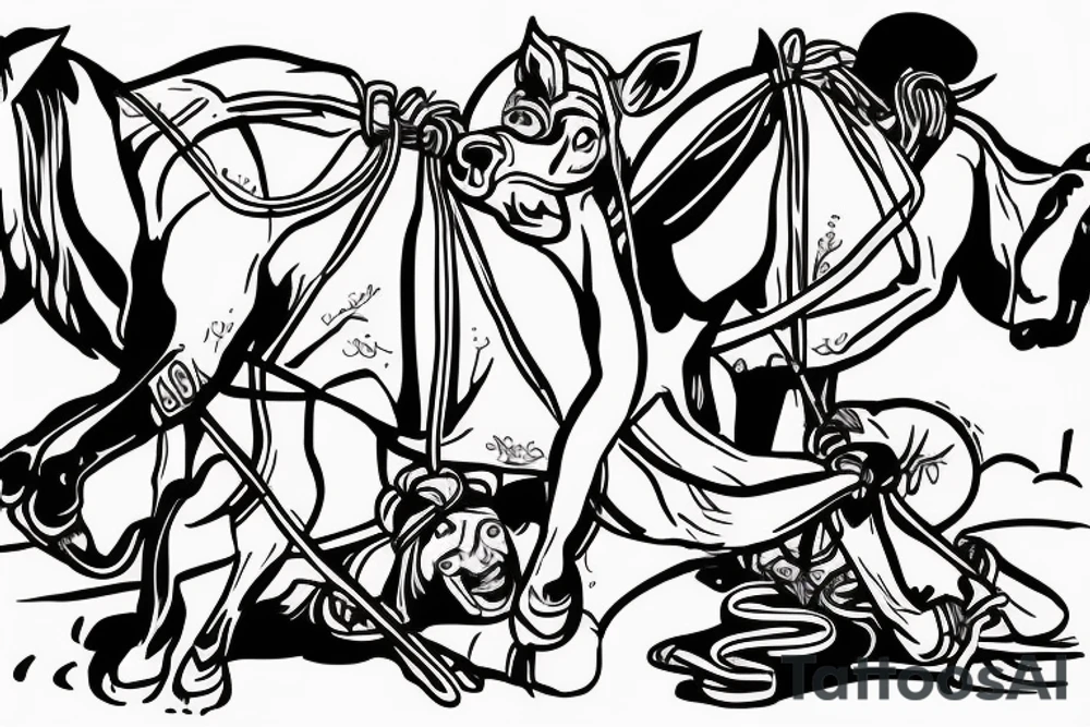 Two mules working as a team but struggling to pull. With no people. Less shading and more line work tattoo idea