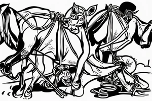 Two mules working as a team but struggling to pull. With no people. Less shading and more line work tattoo idea