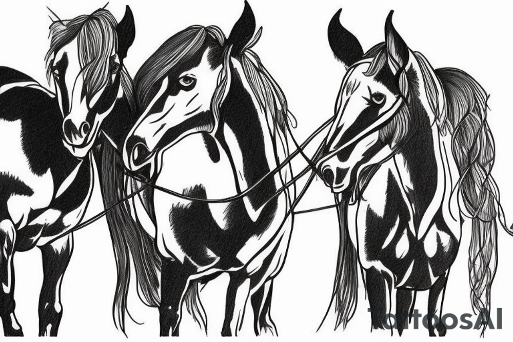 Two mules working as a team but struggling to pull. With no people. Less shading and more line work tattoo idea