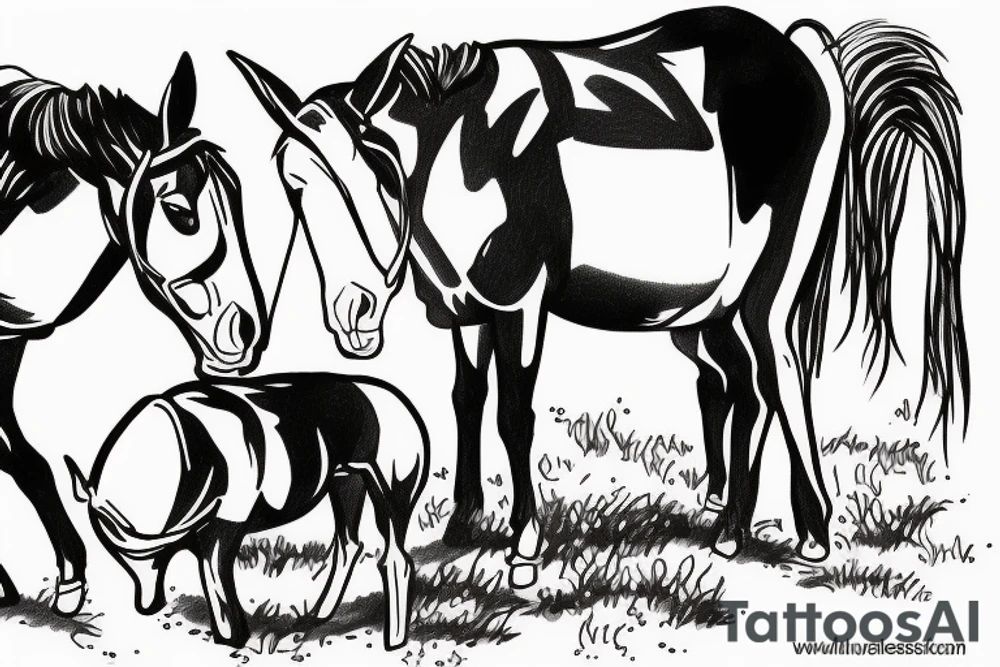Two mules working as a team but struggling to pull. With no people. Less shading and more line work tattoo idea