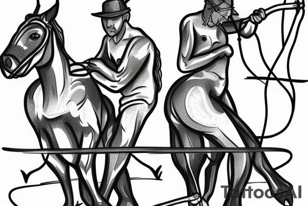 Two mules working as a team but struggling to pull. With no people. Less shading and more line work tattoo idea