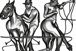 Two mules working as a team but struggling to pull. With no people. Less shading and more line work tattoo idea