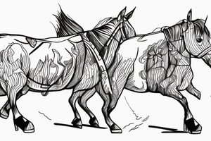 Two mules working as a team but struggling to drag something. With no people. Less shading and more line work tattoo idea