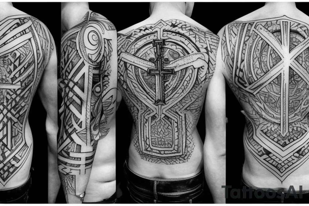 Christian Cross, Geometric, Back Tattoo, God Creating David tattoo idea