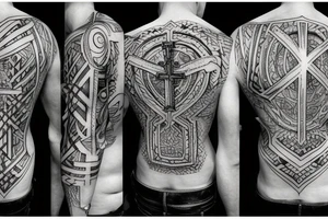 Christian Cross, Geometric, Back Tattoo, God Creating David tattoo idea