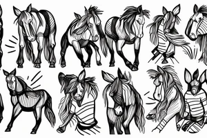 Two strong mules working as a team but struggling to drag something. With no people. Less shading and more line work tattoo idea