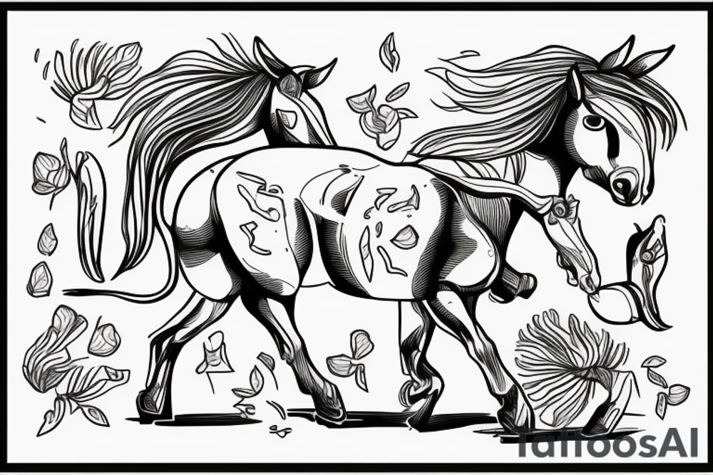 Two strong mules working as a team but struggling to drag something. With no people. Less shading and more line work tattoo idea