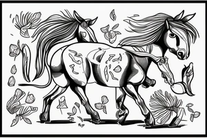 Two strong mules working as a team but struggling to drag something. With no people. Less shading and more line work tattoo idea