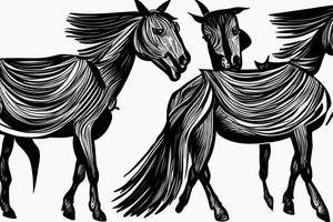 Two strong mules working as a team but struggling to drag something. With no people. Less shading and more line work tattoo idea