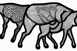 Two strong mules working as a team but struggling to drag something. With no people. Less shading and more line work tattoo idea