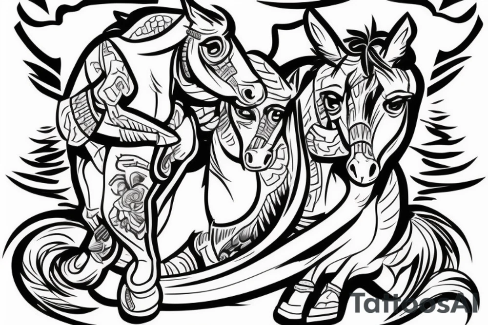 Two strong mules working tirelessly as a team to accomplish a goal. Less shading and more line work tattoo idea