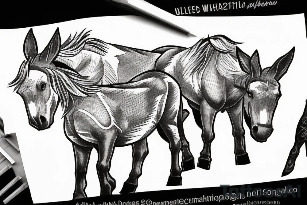 Two strong mules working tirelessly as a team to accomplish a goal. Less shading and more line work tattoo idea