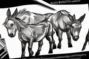 Two strong mules working tirelessly as a team to accomplish a goal. Less shading and more line work tattoo idea