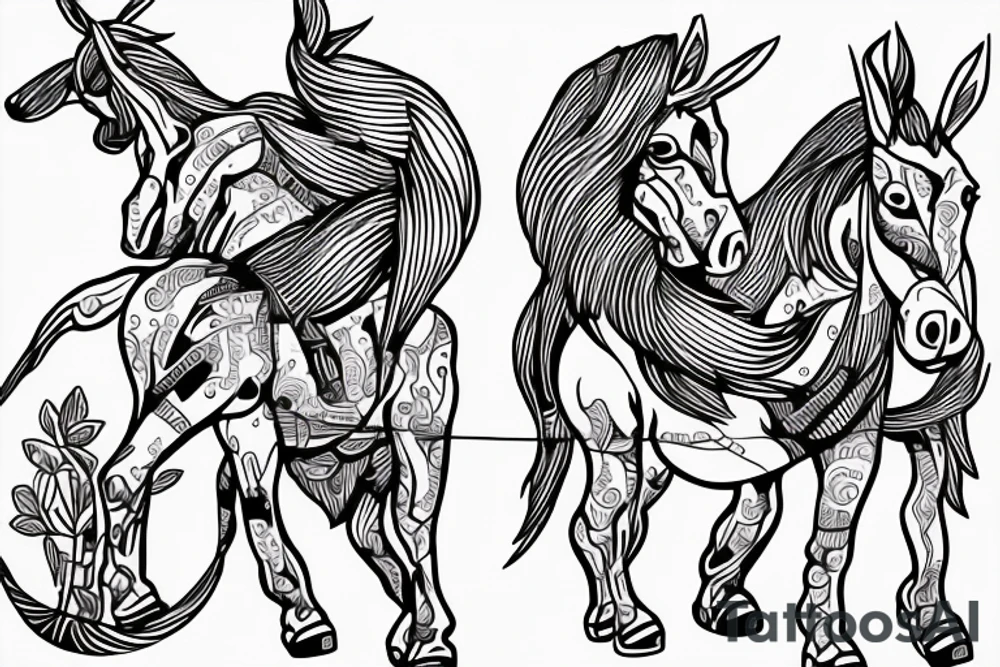 Two strong mules working tirelessly as a team to accomplish a goal. Less shading and more line work tattoo idea