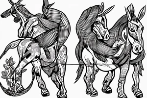 Two strong mules working tirelessly as a team to accomplish a goal. Less shading and more line work tattoo idea