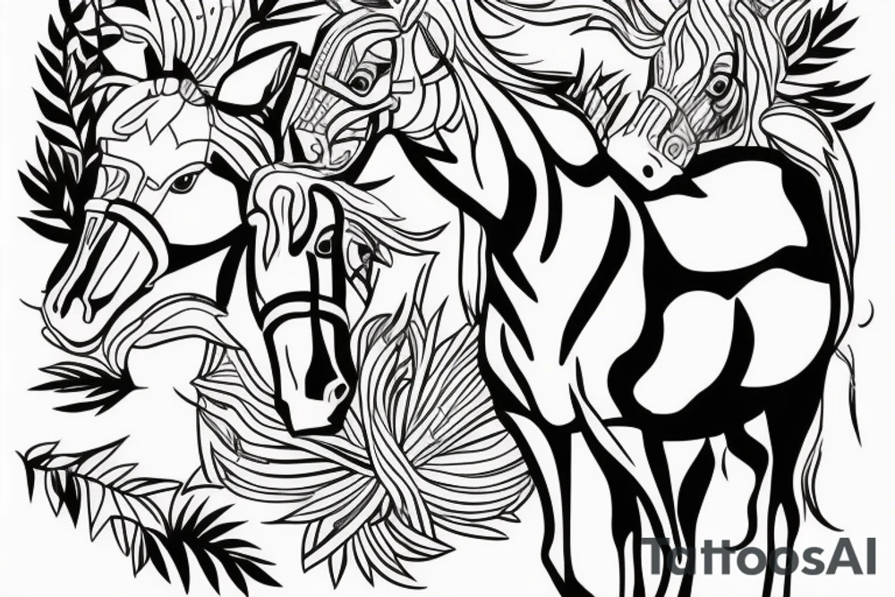Two strong mules working tirelessly as a team to accomplish a goal. The mules will be facing in the same direction.  Less shading and more line work tattoo idea