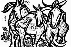 Two strong mules working tirelessly as a team to accomplish a goal. The mules will be facing in the same direction.  Less shading and more line work tattoo idea