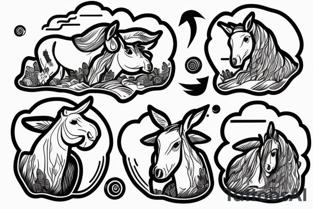 Two strong mules working tirelessly as a team to accomplish a goal. The mules will be facing in the same direction.  Less shading and more line work tattoo idea