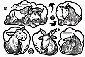 Two strong mules working tirelessly as a team to accomplish a goal. The mules will be facing in the same direction.  Less shading and more line work tattoo idea