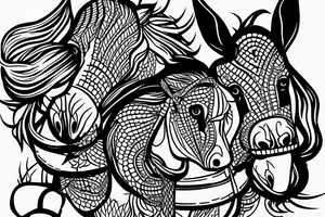 Two strong mules working tirelessly as a team to accomplish a goal. The mules will be facing in the same direction.  Less shading and more line work tattoo idea