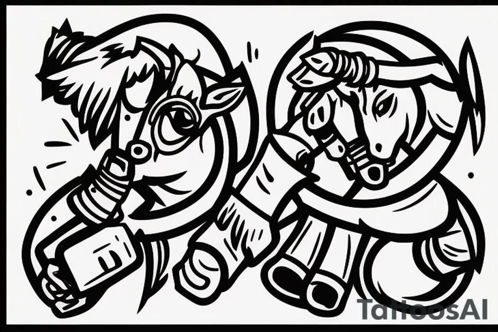 Two strong mules working tirelessly as a team to accomplish a goal. The mules will be facing in the same direction.  Less shading and more line work tattoo idea