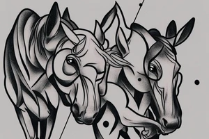 Two strong mules working tirelessly as a team to accomplish a goal. The mules will be facing in the same direction.  Less shading and more line work tattoo idea