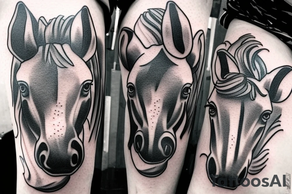 Two strong mules working tirelessly as a team to accomplish a goal. The mules will be facing in the same direction.  Less shading and more line work tattoo idea