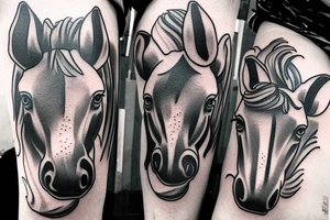 Two strong mules working tirelessly as a team to accomplish a goal. The mules will be facing in the same direction.  Less shading and more line work tattoo idea