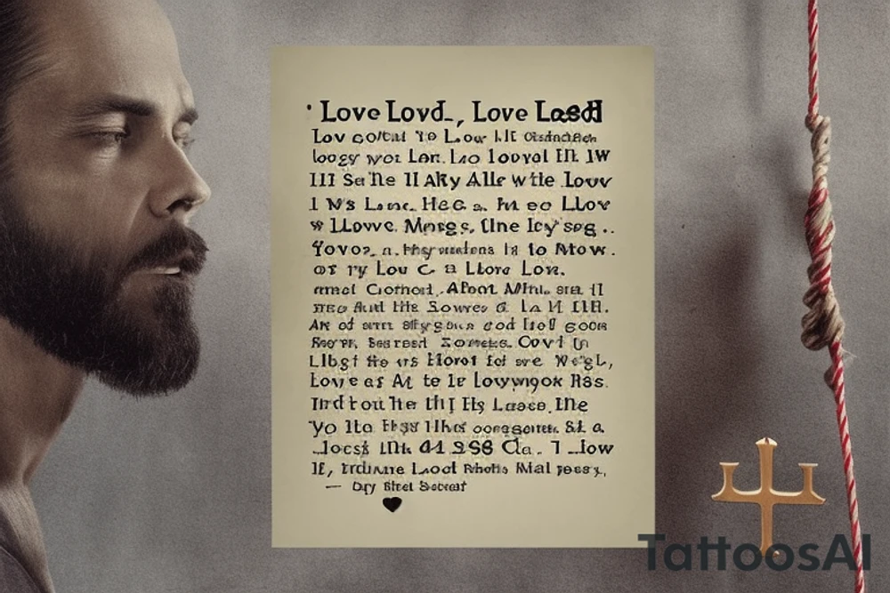 37 Jesus replied: “‘Love the Lord your God with all your heart and with all your soul and with all your mind.’[c] 38 This is the first and greatest commandment. 39 And the second is like it: ‘Love your neighbor as yourself.’[d] 40 All the Law and the Prophets hang on these two commandments. tattoo idea