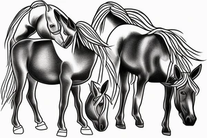 Two strong mules working tirelessly as a team to accomplish a goal. The mules will be facing in the same direction.  Less shading and more line work tattoo idea
