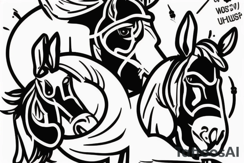 Two strong mules working tirelessly as a team to accomplish a goal. The mules will be facing in the same direction.  Less shading and more line work tattoo idea