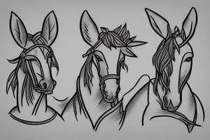 Two strong mules working tirelessly as a team to accomplish a goal. The mules will be facing in the same direction.  Less shading and more line work tattoo idea