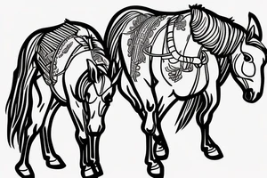 Two strong mules working tirelessly as a team to accomplish a goal. The mules will be facing in the same direction.  Less shading and more line work tattoo idea