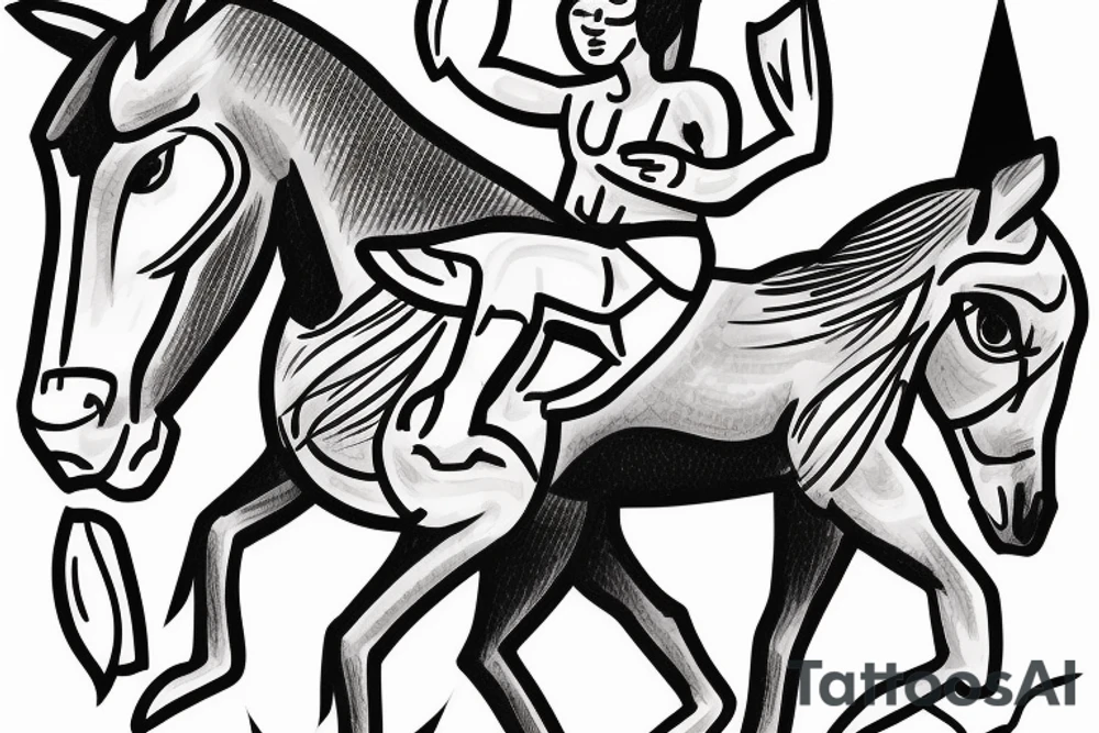 Two strong mules working tirelessly as a team to accomplish a goal. The mules will be facing in the same direction.  Less shading and more line work tattoo idea