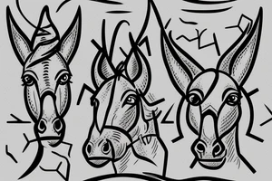 Two strong mules working tirelessly as a team to accomplish a goal. The mules will be facing in the same direction.  Less shading and more line work tattoo idea