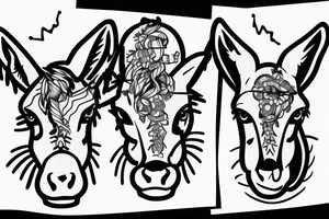 Two strong mules working tirelessly as a team to accomplish a goal. The mules will be facing in the same direction.  Less shading and more line work tattoo idea