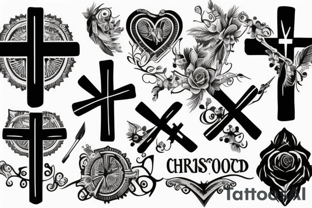 3 Christian Crosses Back Tattoo, tattoo idea
