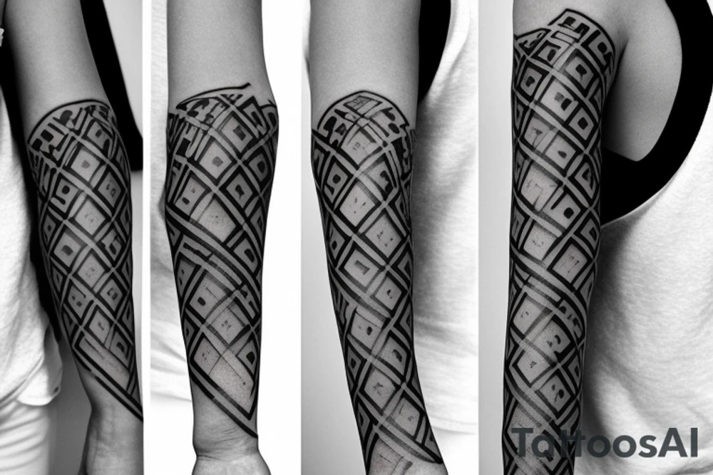 Minimalist geometric arm sleeve tattoo idea