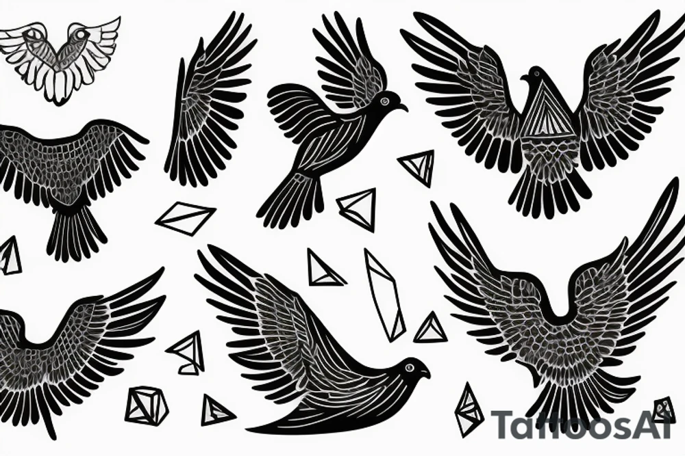 Doves and ravens arm sleeve tattoo idea