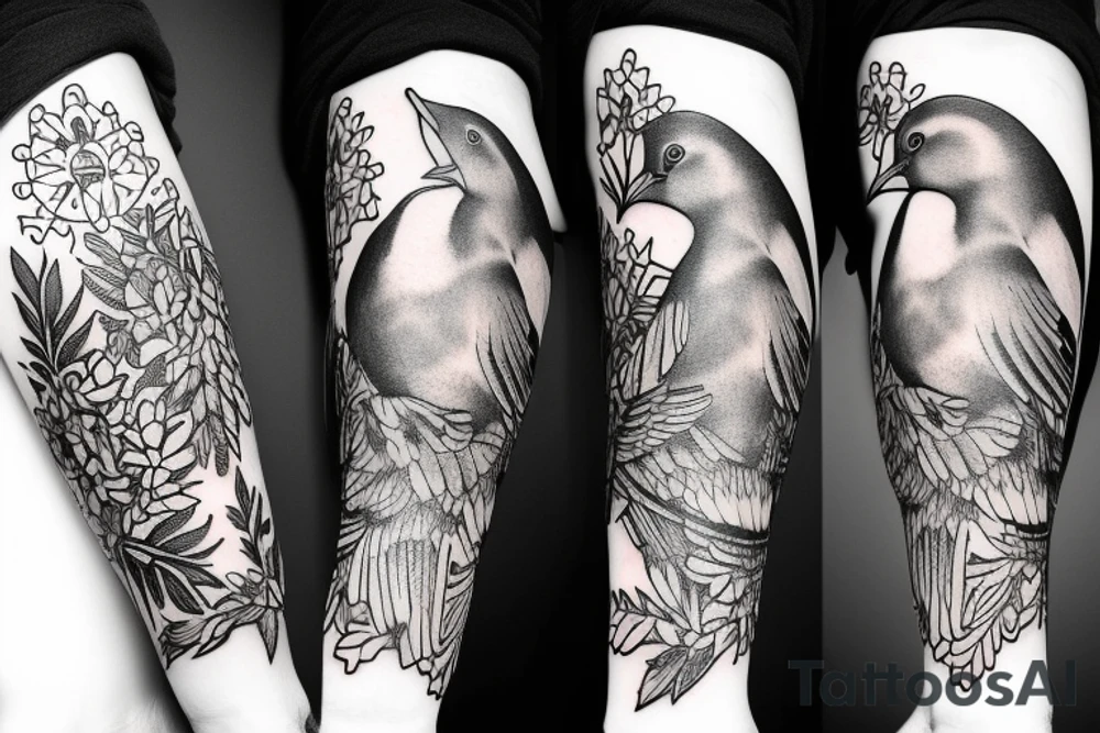 Doves and ravens arm sleeve tattoo idea