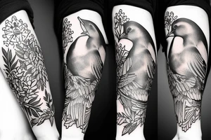 Doves and ravens arm sleeve tattoo idea