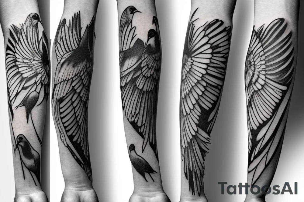 Doves and ravens arm sleeve tattoo idea