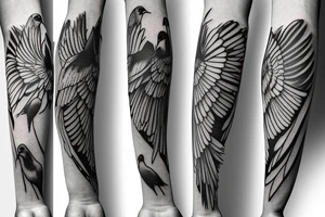 Doves and ravens arm sleeve tattoo idea