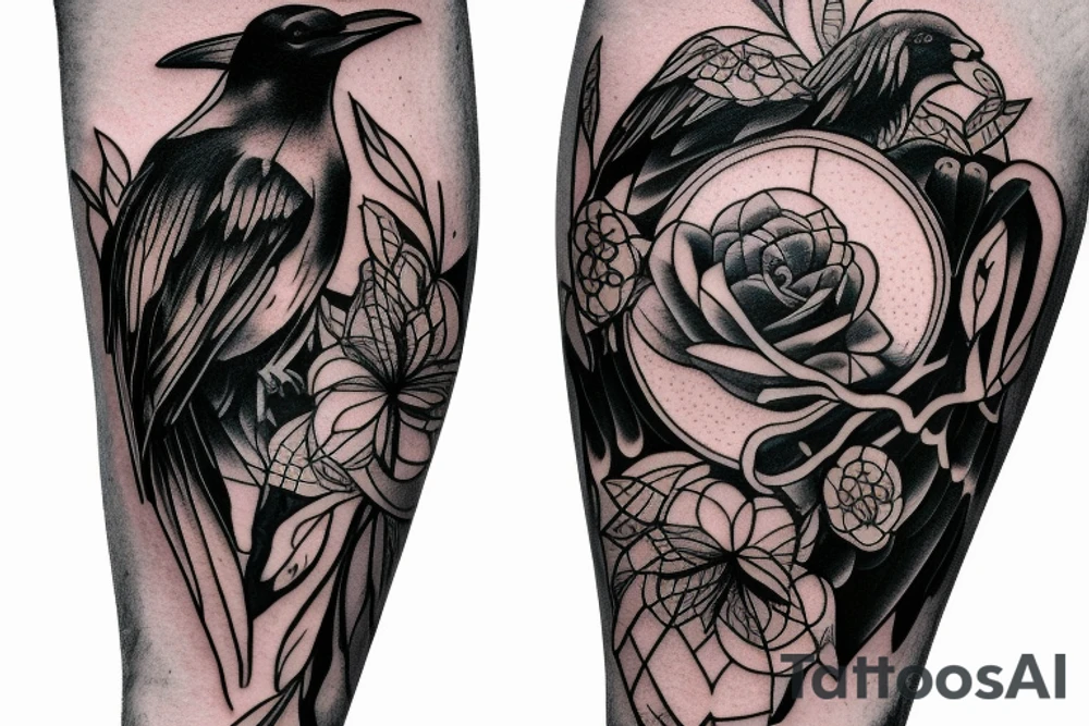 Raven arm sleeve tattoo idea