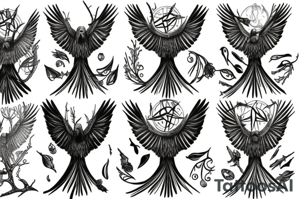 Raven tree sleeve tattoo idea