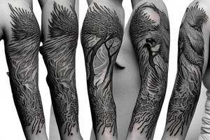 Raven tree sleeve tattoo idea