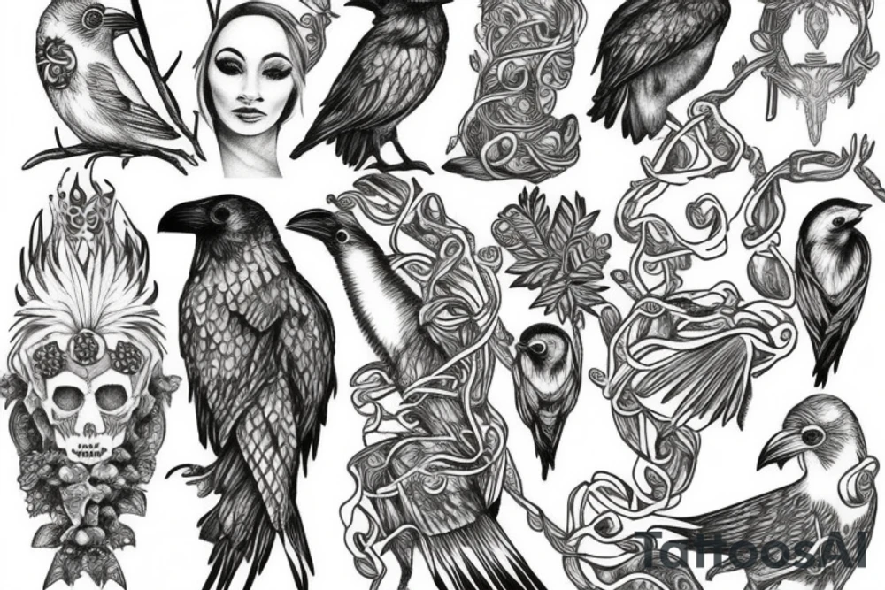Raven tree sleeve tattoo idea