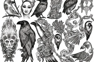 Raven tree sleeve tattoo idea