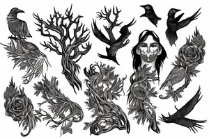 Raven tree sleeve tattoo idea