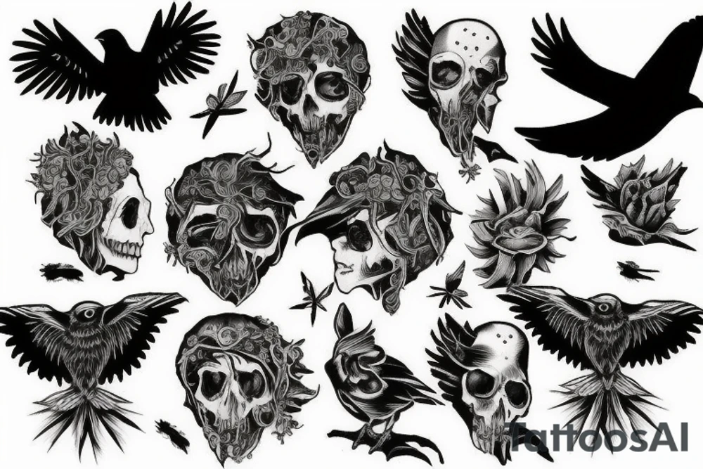 Raven death tree sleeve tattoo idea